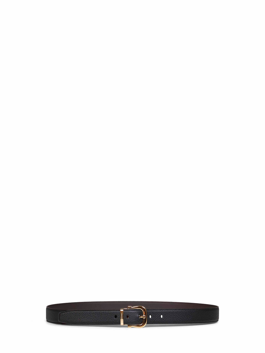 Belt Reversible Gancini Black-Dark Brown Calf Leather