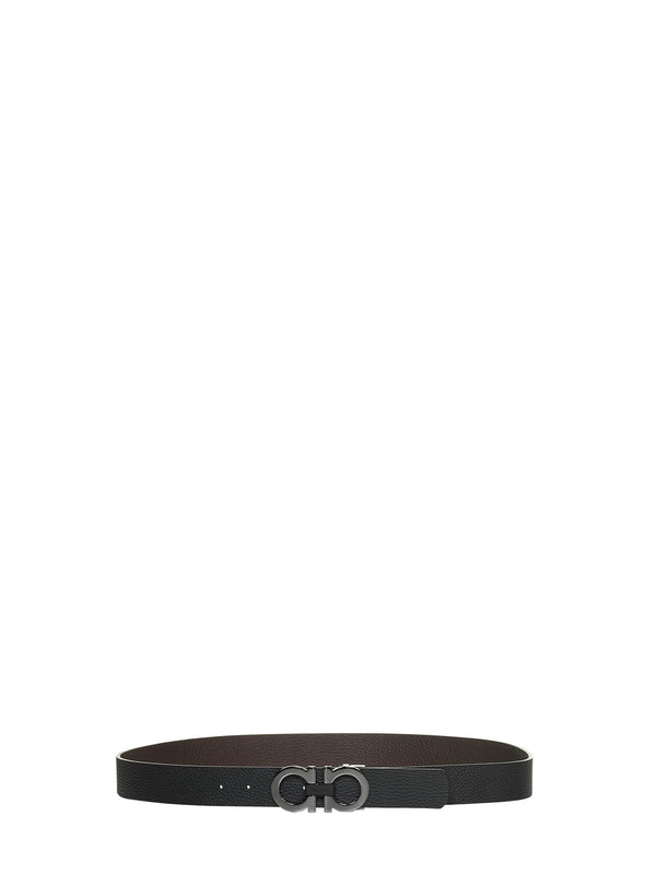Leather Belt Gancini Black-Dark Brown Calf