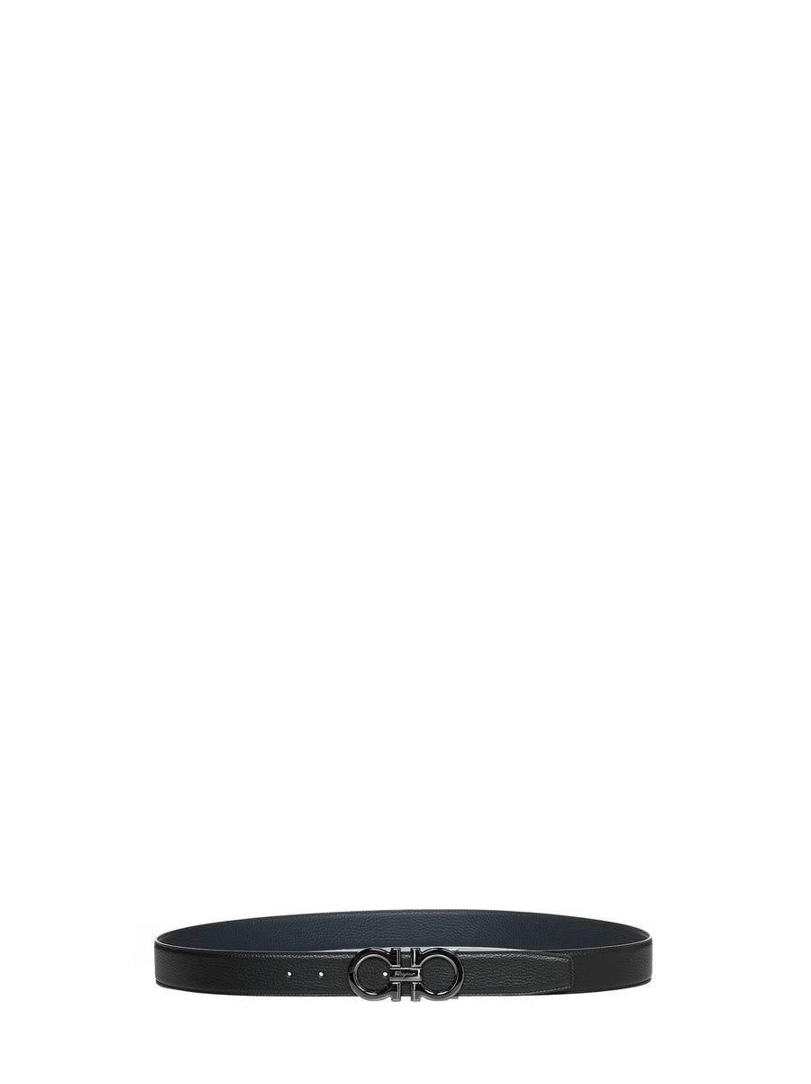 Reversible Calf Leather Belt Black-Beige