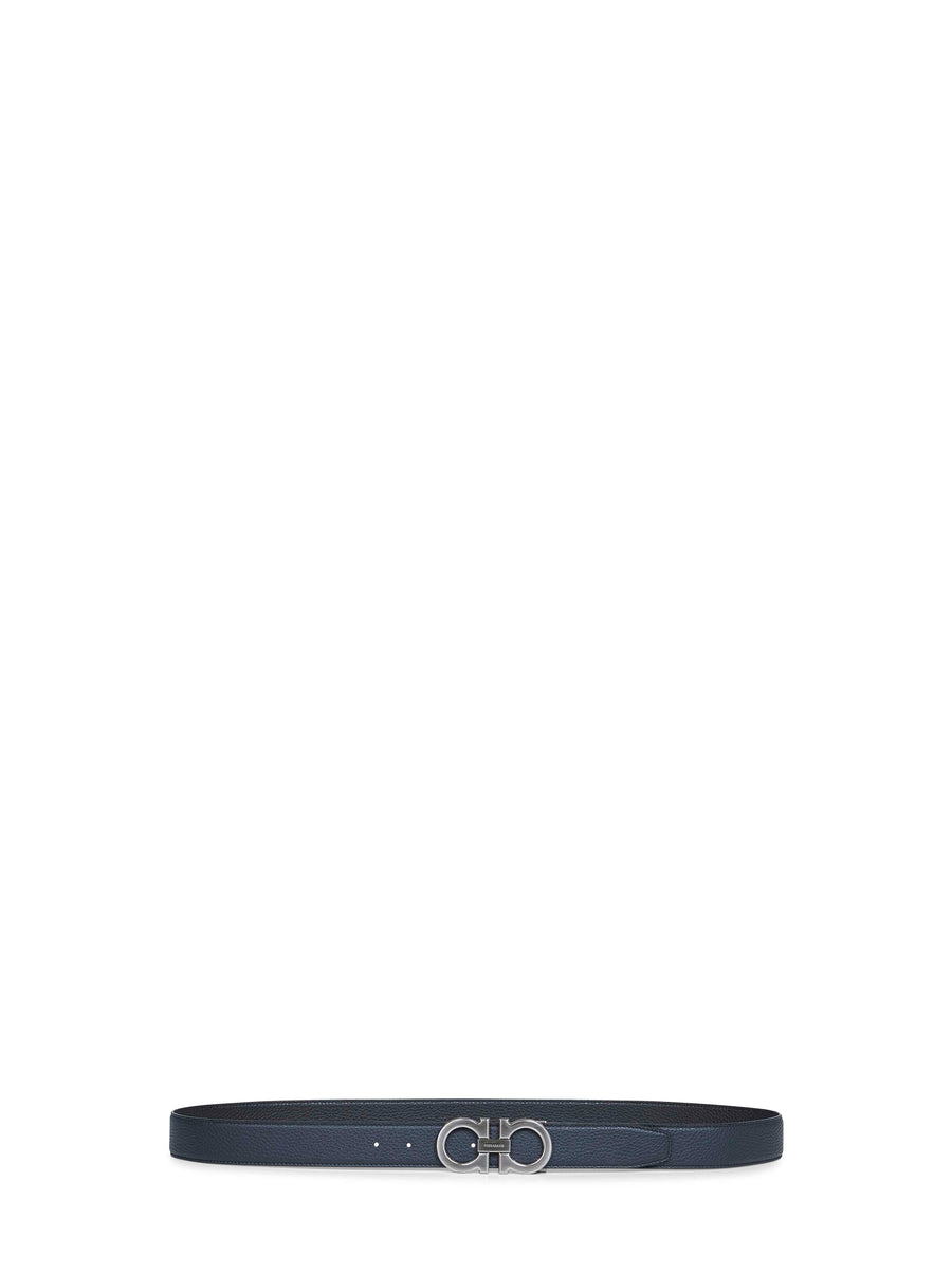 Belt Two-Tone Gancini Reversible Blue Calf Leather