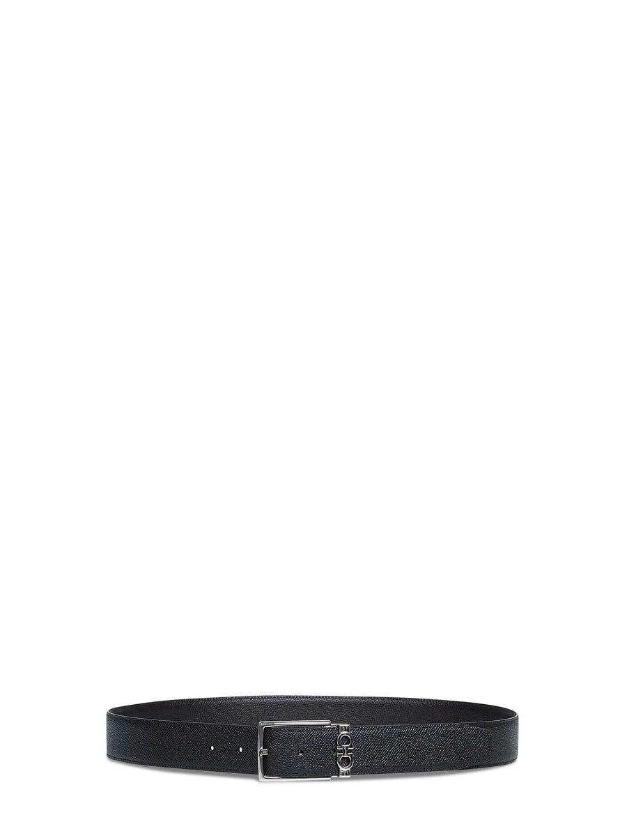 Belt Gancini Reversible Black-Dark Brown Calf Leather