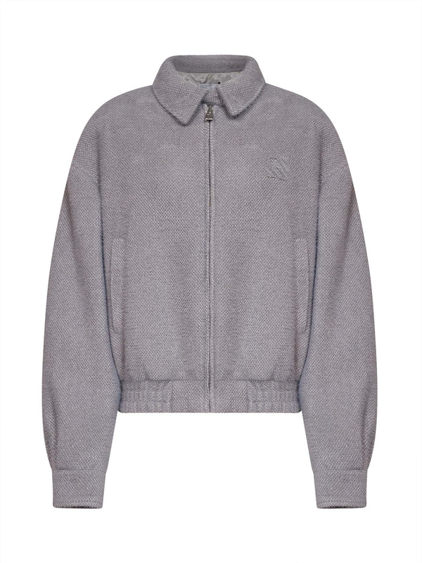 Bomber Jacket Light Grey Textured Fabric Polyester