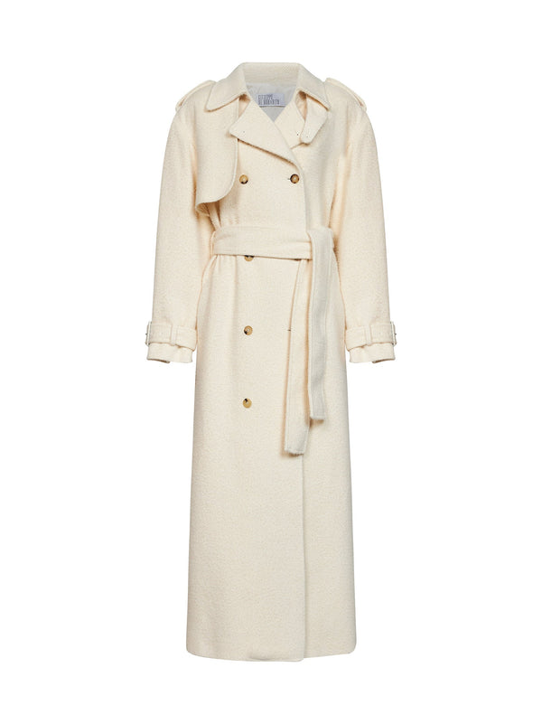 Trench Coat Double-Breasted Belted Ivory Polyester