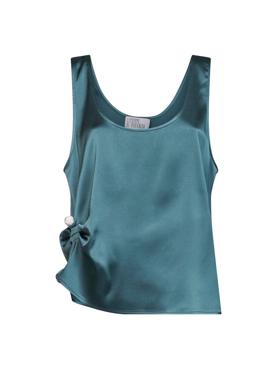 Top Satin Draped Oil Green Acetate Tops