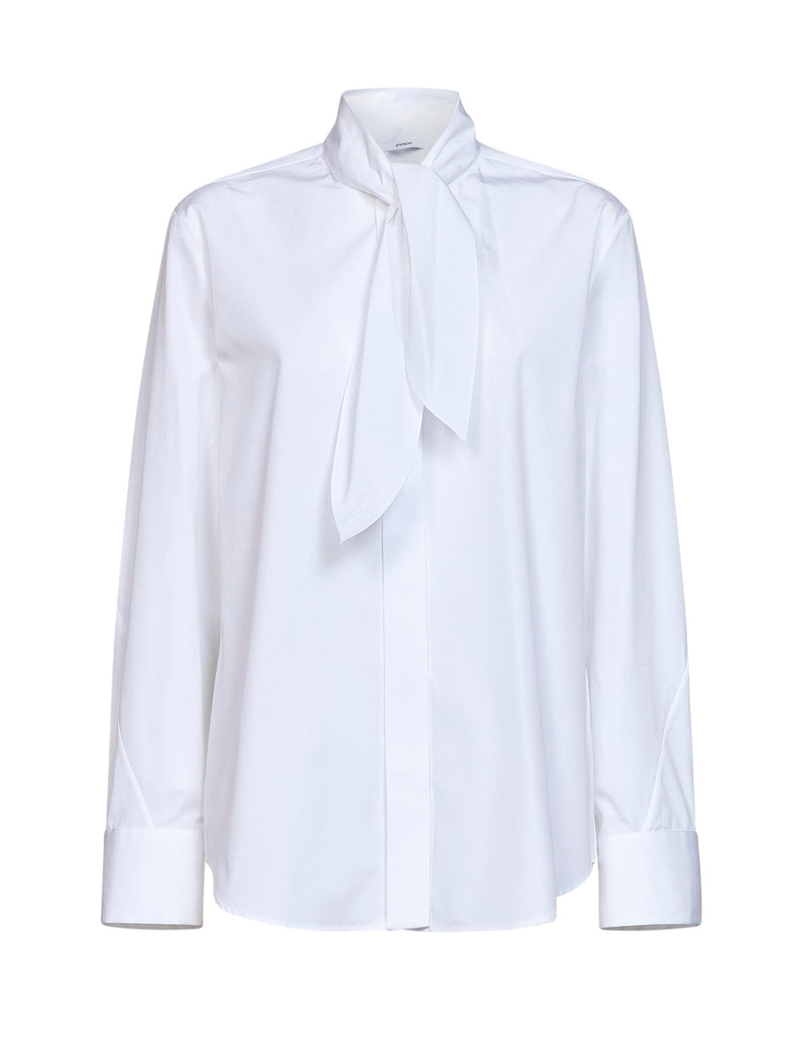 Shirt Cocoon Bow Poplin White Cotton