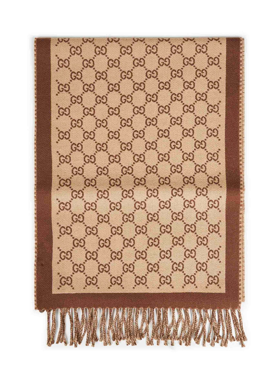 Wool Scarf Gg Beige And Brown