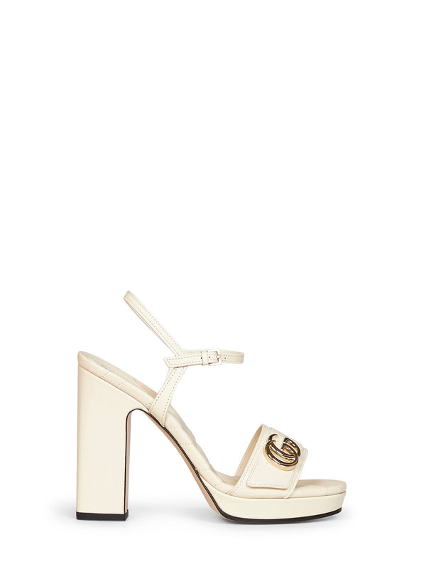 Platform Sandals Double G Ivory Leather Calf