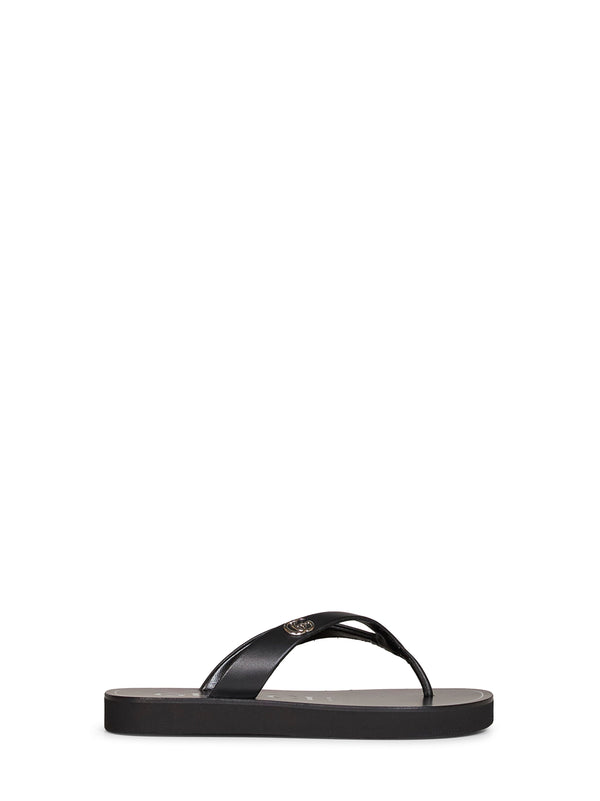 Platform Thong Sandals Black Nappa Leather Lambskin