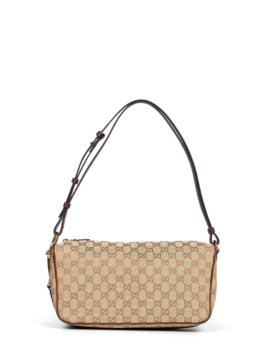Shoulder Bag Half Horsebit Beige Canvas Polyester