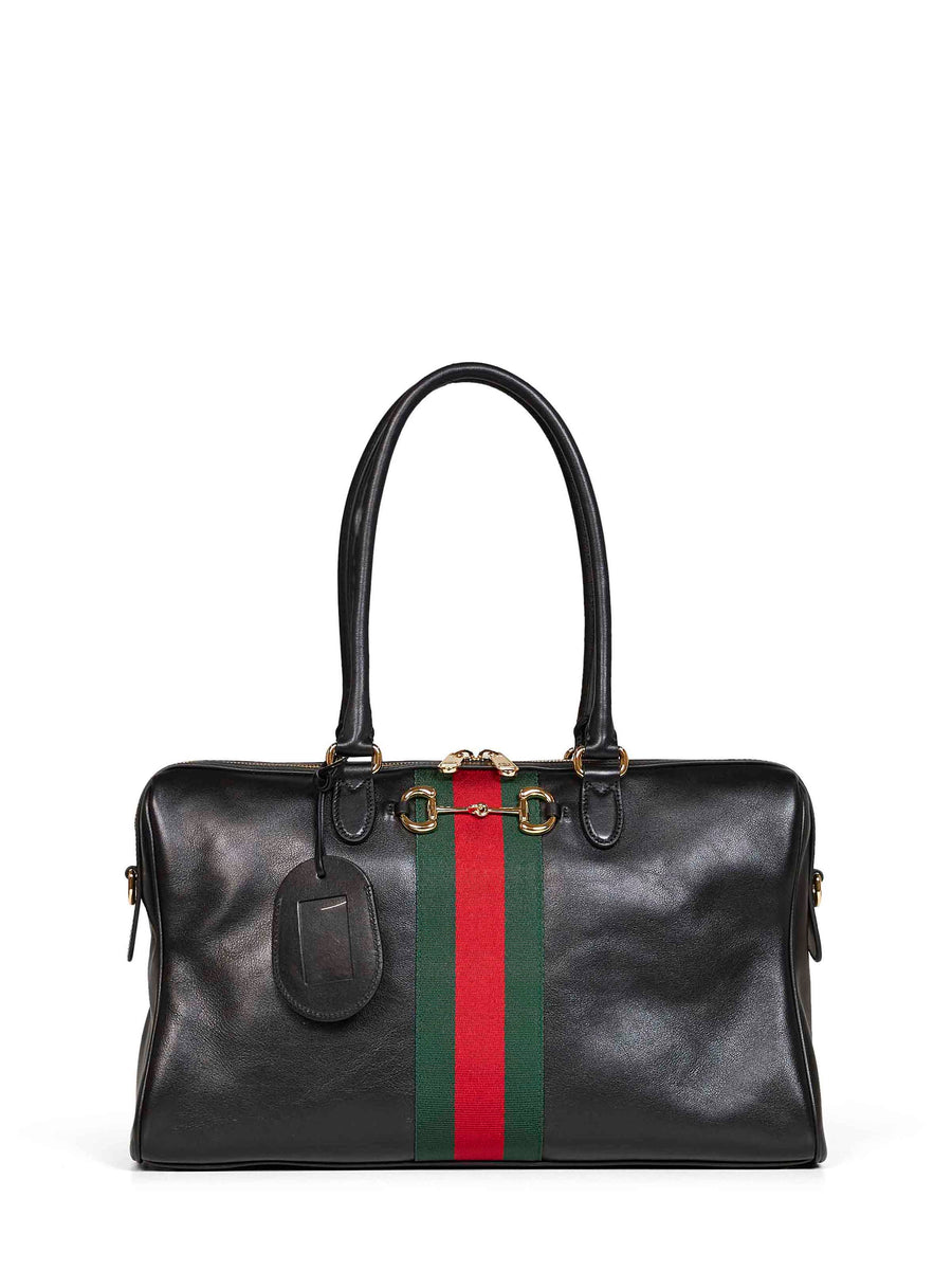 Large Satchel Bag Borsetto Black Calfskin Shoulder