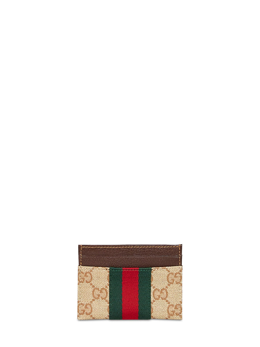 Card Holder Gg Canvas Beige Calfskin Wallets & Purses