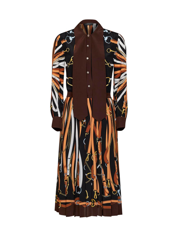 Midi Shirt Dress Black-Brown Silk Multicolour