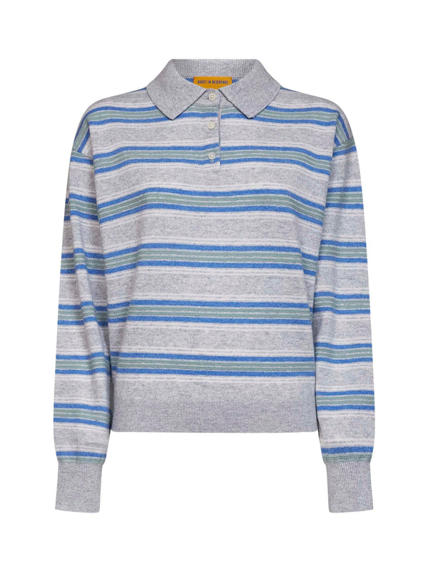 Polo Shirt Collegiate Stripe Grey Cashmere Tops