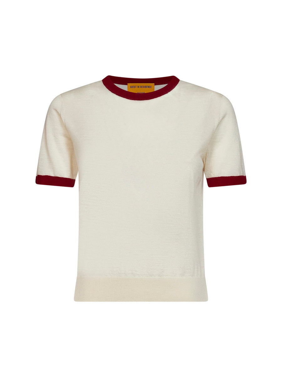 T-Shirt Airy Ringer Cashmere Cream-Carmine White T-shirts & Jerseys