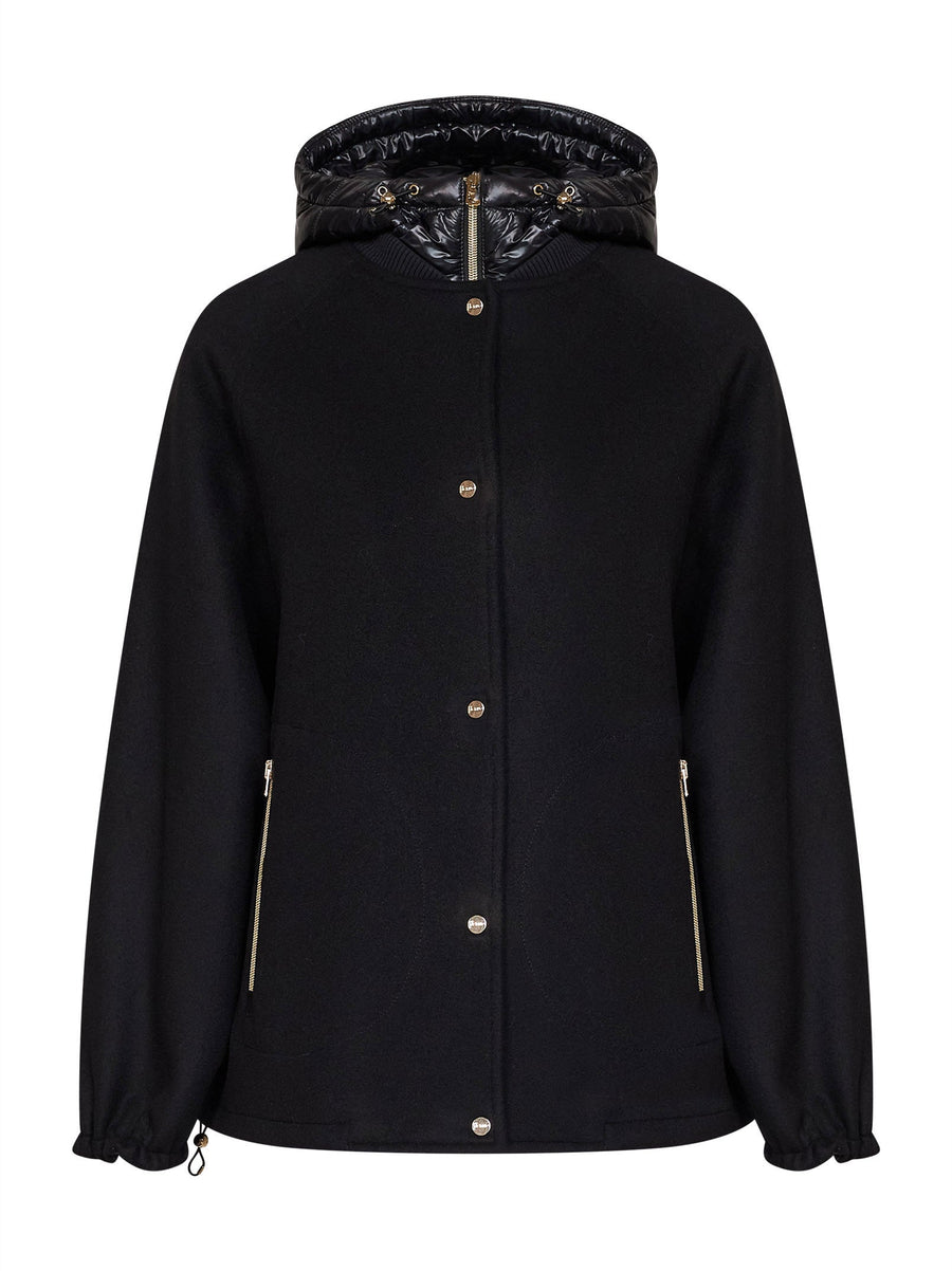 Wool-Blend Jacket With Nylon Hood Black Virgin Wool Bomber