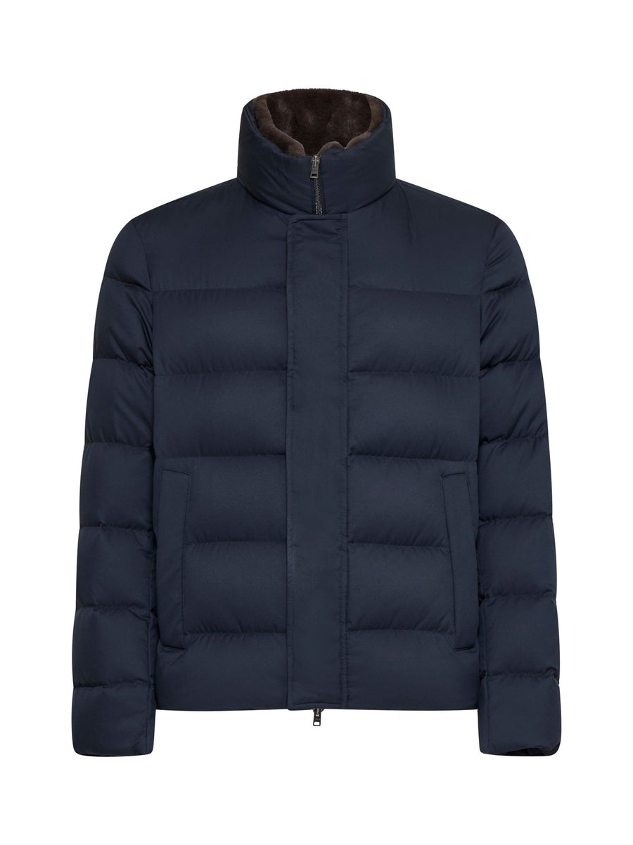 Bomber Jacket Blue Faux Fur Polyester Padded & Down