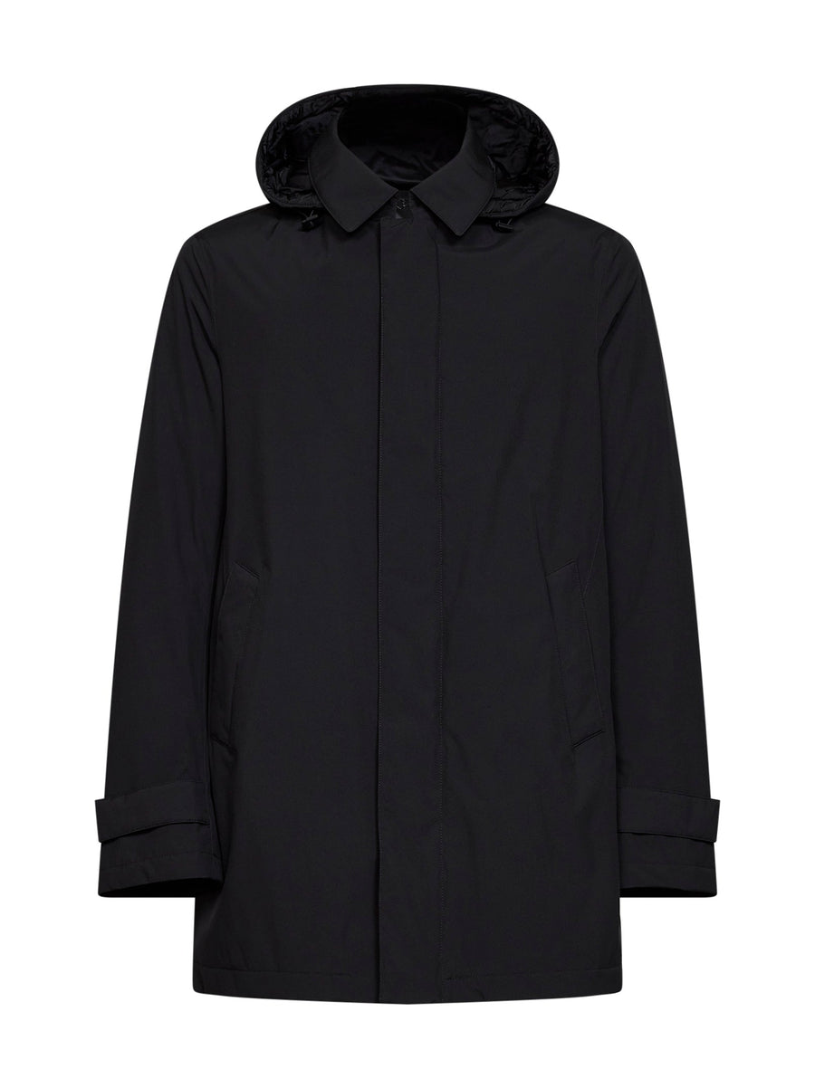 Hooded Parka 2-Layer Windstopper Black Polyester Padded & Down Jackets