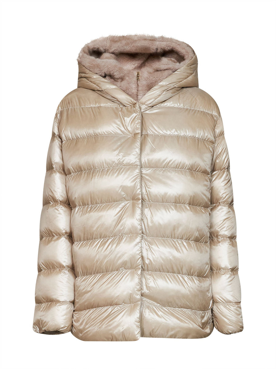 Hooded Down Jacket Chantilly Beige Polyamide Puffer
