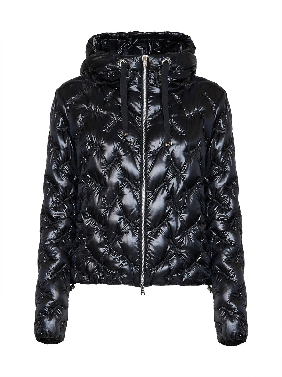 Hooded Down Jacket Black Nylon Polyamide Puffer