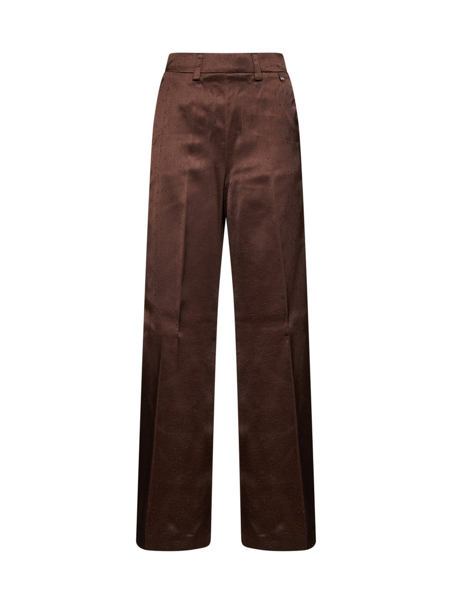 Wide-Leg Textured Satin Trousers Brown Viscose