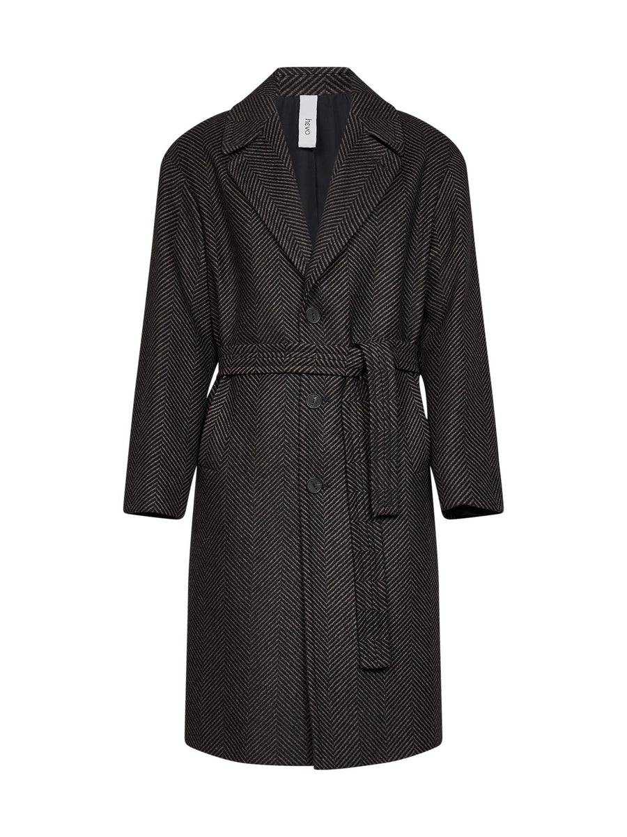 Single-Breasted Ostuni Belted Coat Herringbone Wool Black Virgin