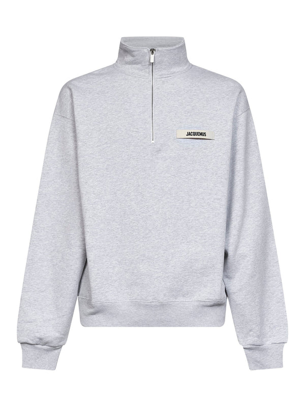 Zipped Rollneck Sweatshirt The Gros Grain Grey Cotton Sweatshirts