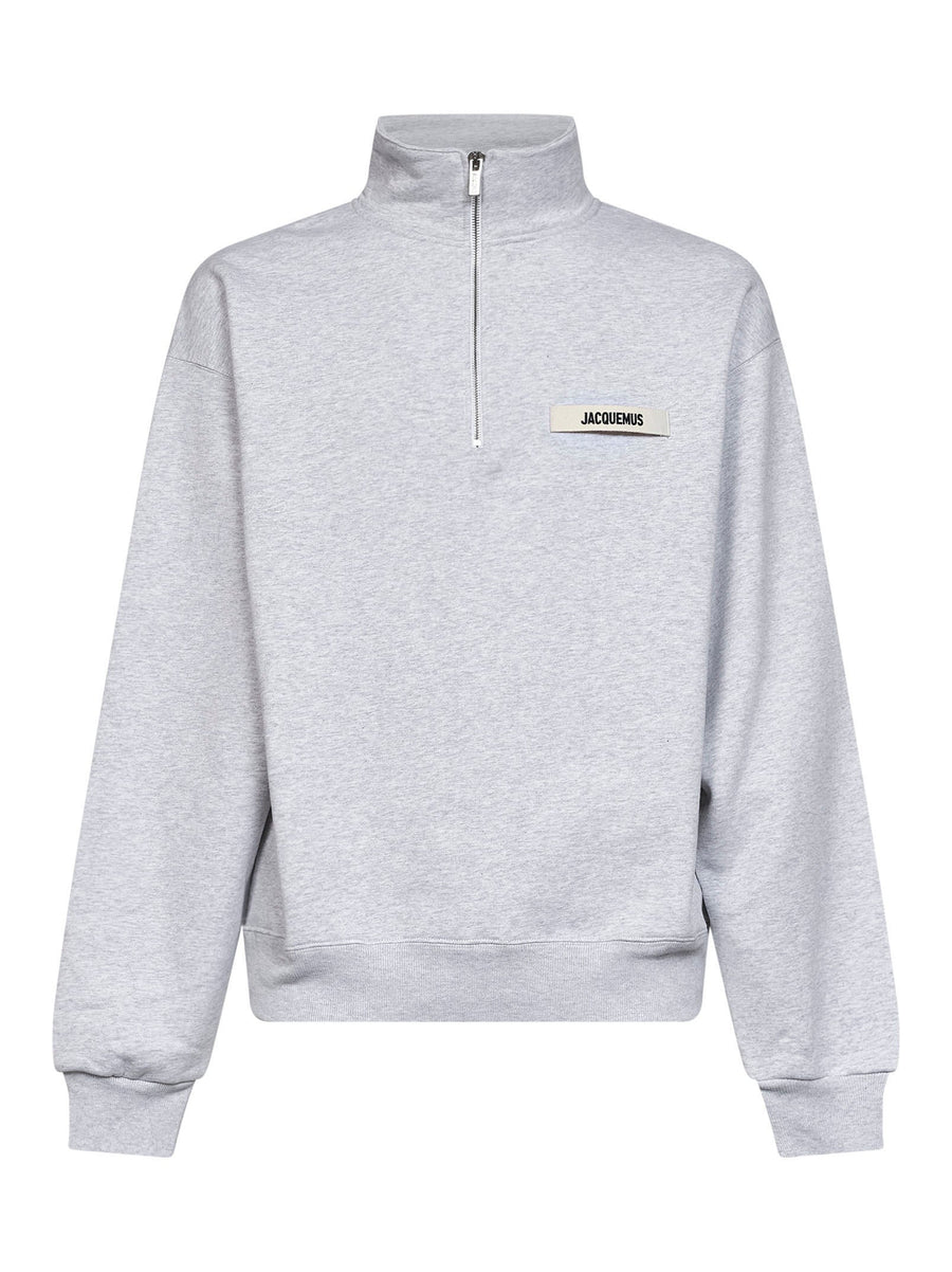 Zipped Rollneck Sweatshirt The Gros Grain Grey Cotton Sweatshirts