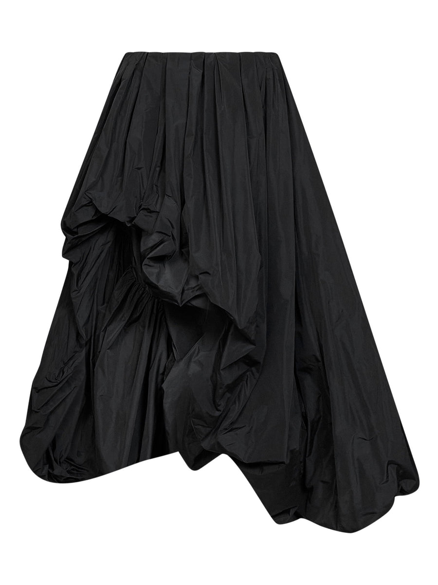 Asymmetric Draped Skirt Black Taffeta Polyester