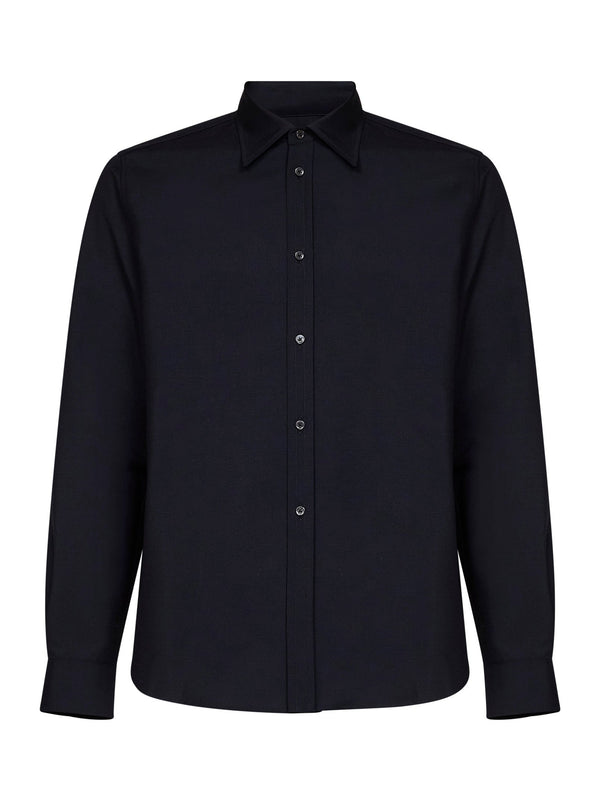 Shirt Dark Blue Wool-Mohair Canvas Virgin Wool