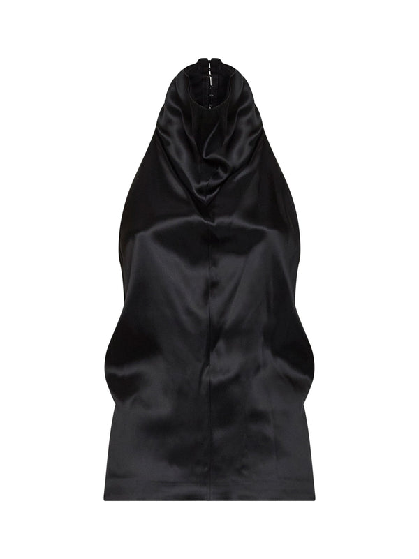 Halter Neck Top Rone Black Satin Silk Tops
