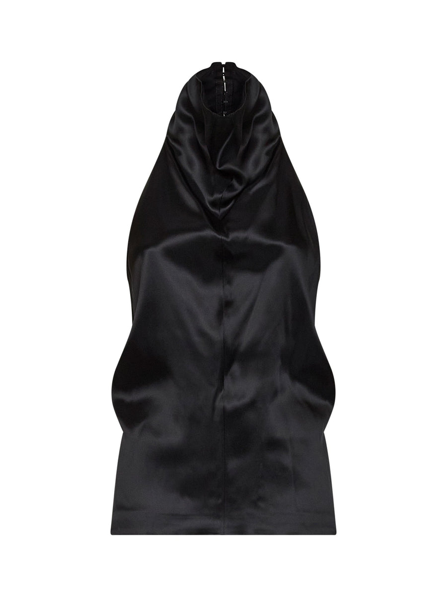 Halter Neck Top Rone Black Satin Silk Tops