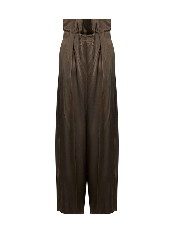 Trousers Kira Dark Olive Satin Green Silk