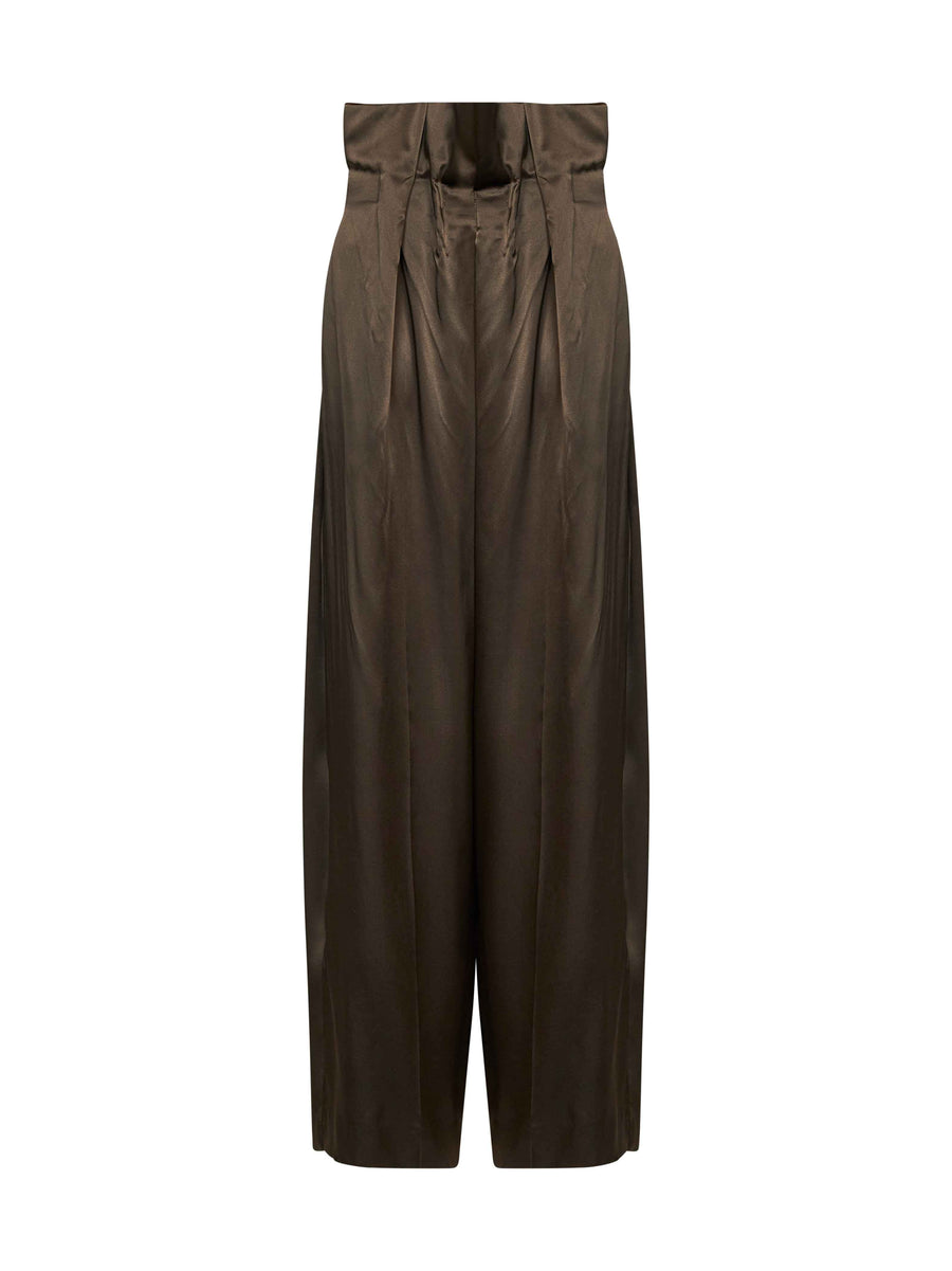 Trousers Kira Dark Olive Satin Green Silk