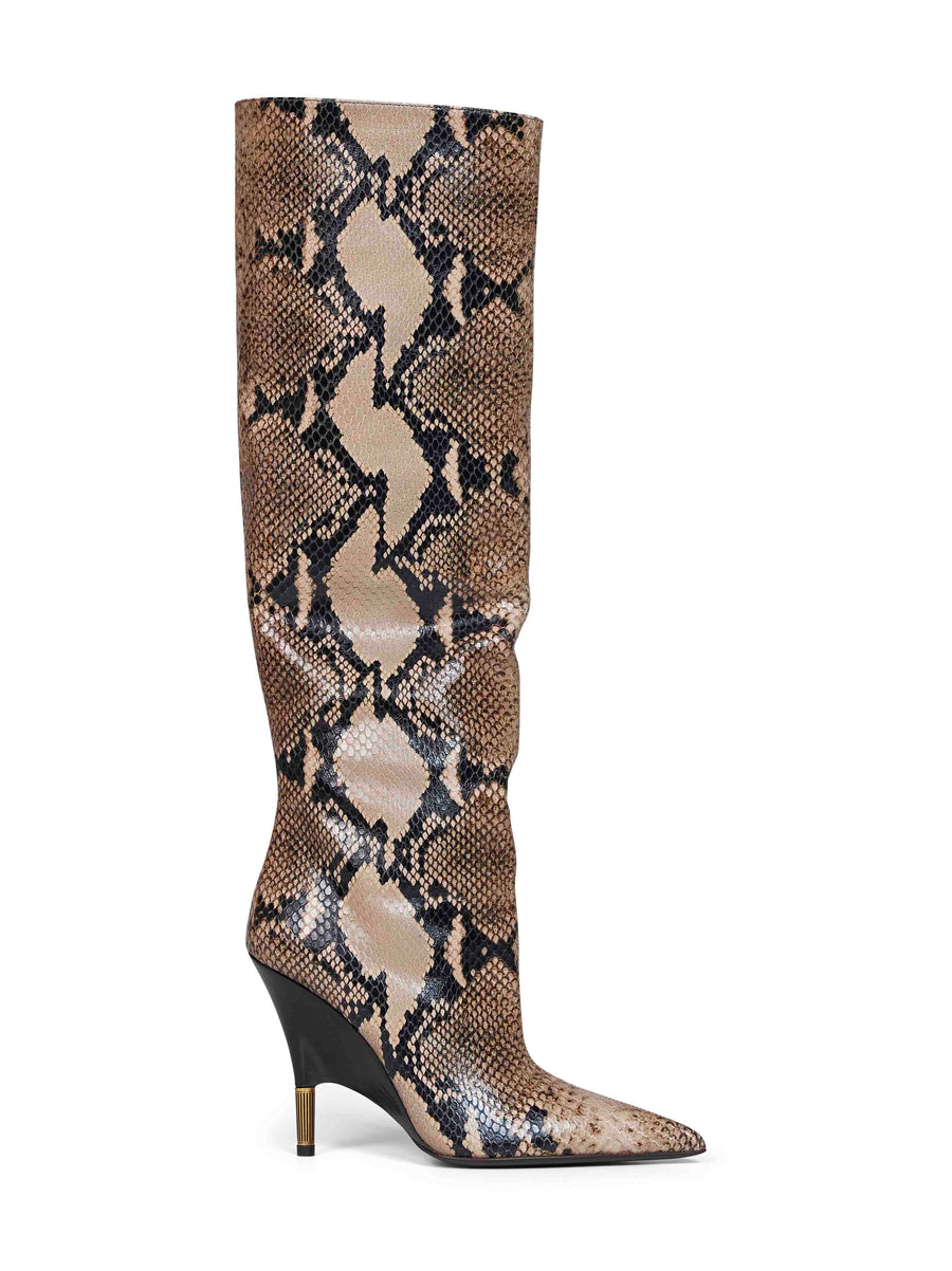 Knee-High Boots Bella Python-Embossed Leather Mud Calf
