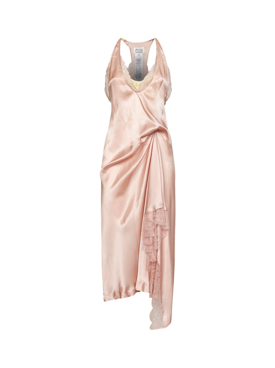 Midi Slip Dress Light Pink Satin & Lace Acetate