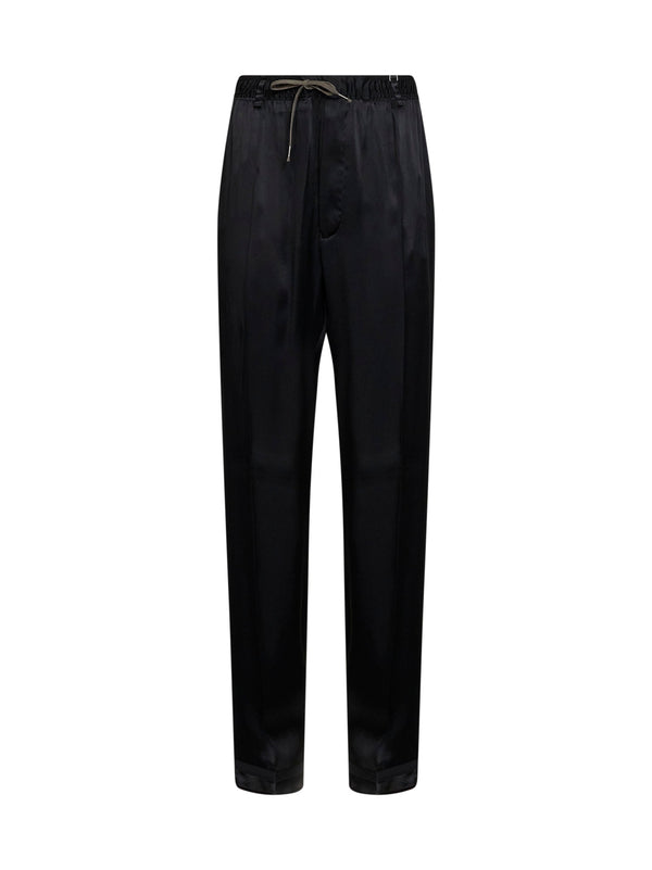 Trousers Satin Drawstring Blue Acetate