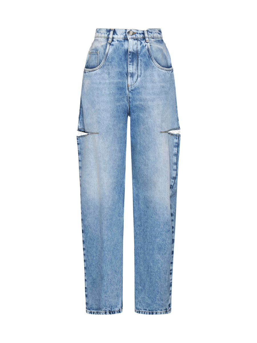 Jeans High-Waisted Wide-Leg Cut-Out Blue Cotton