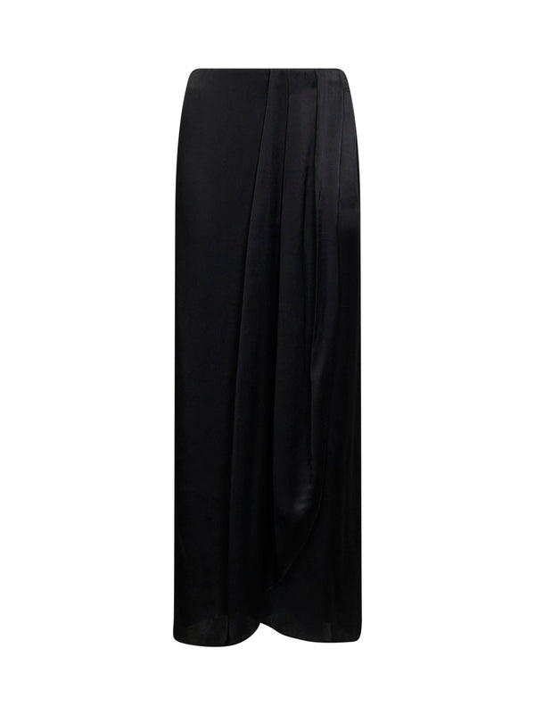 Maxi Skirt Draped Satin Black Acetate