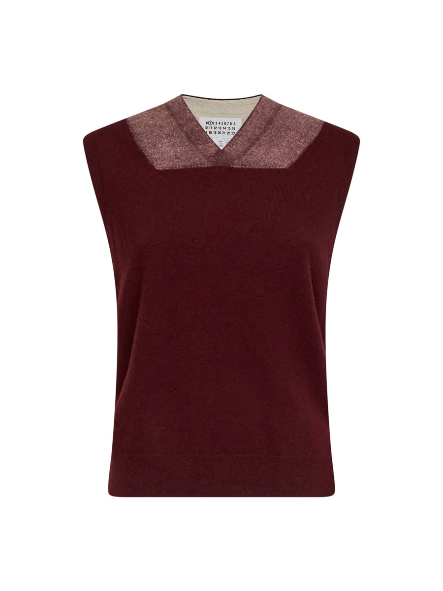 Fuse-Knit Vest Burgundy Virgin Wool Tops