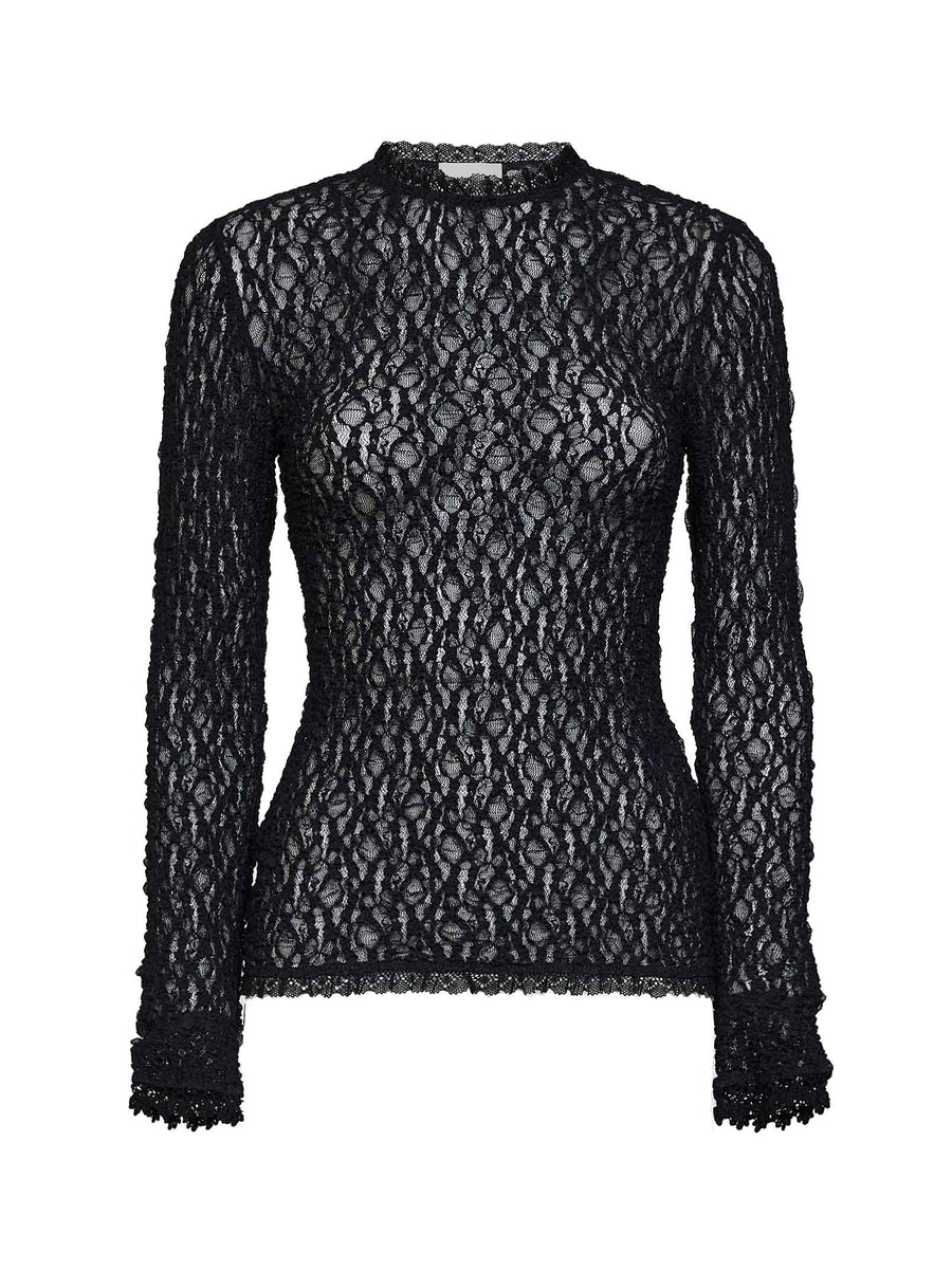 Long-Sleeve Lace Top Brany Black Polyamide Knitwear