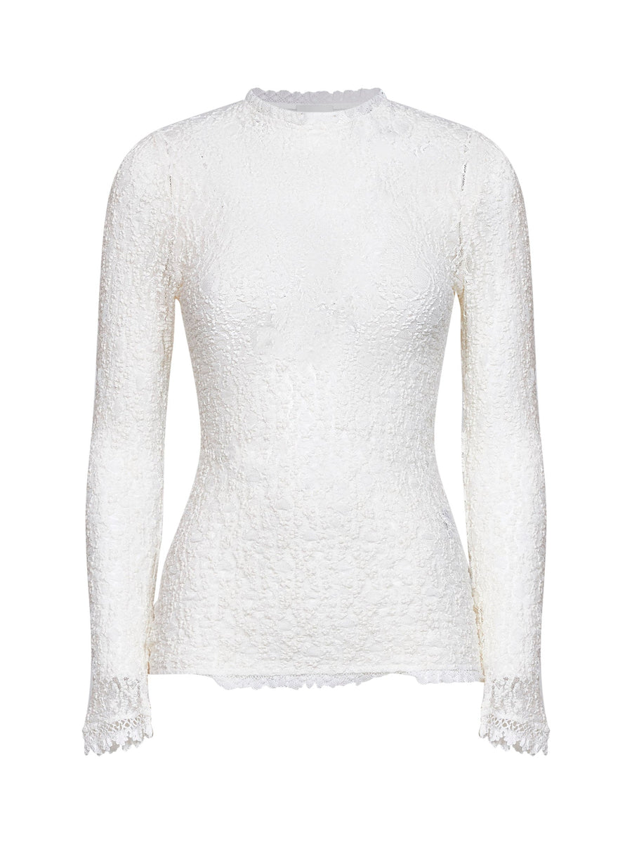Long-Sleeve Lace Top White Polyamide Knitwear