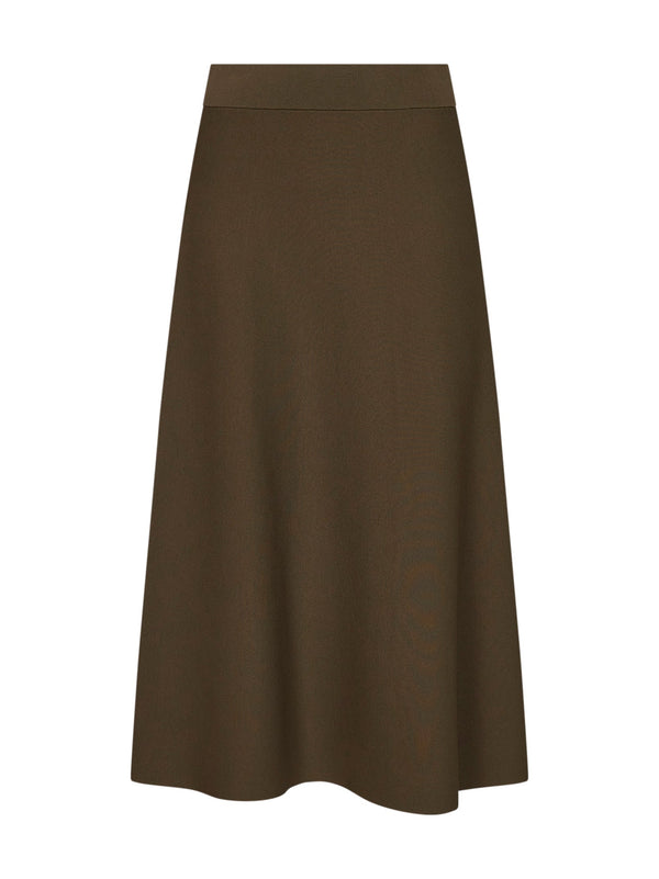 Flared Midi Skirt Viscose Crepe Khaki Green