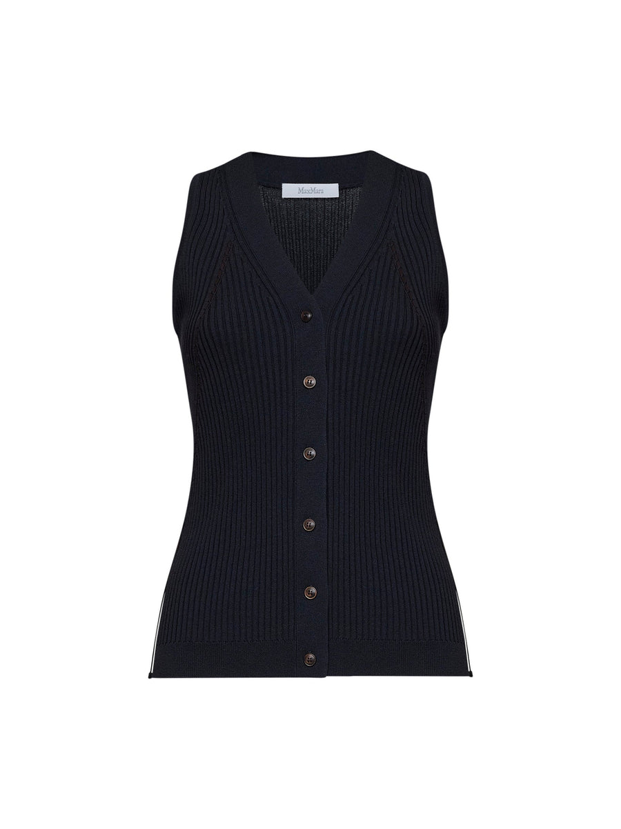 Ribbed Knit Vest Mxmfiorire Navy Blue Cotton Tops