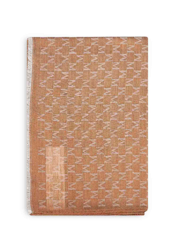 Stole M Monogram Jacquard Bronze Silk Blend Brown Cotton Scarf