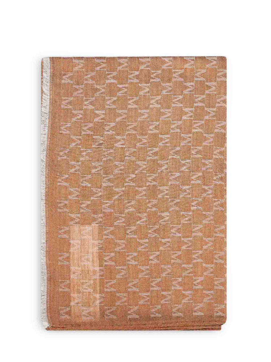 Stole M Monogram Jacquard Bronze Silk Blend Brown Cotton Scarf
