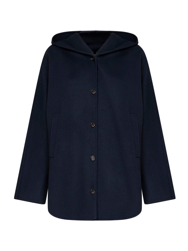 Short Hooded Coat Smmanita Blue Virgin Wool