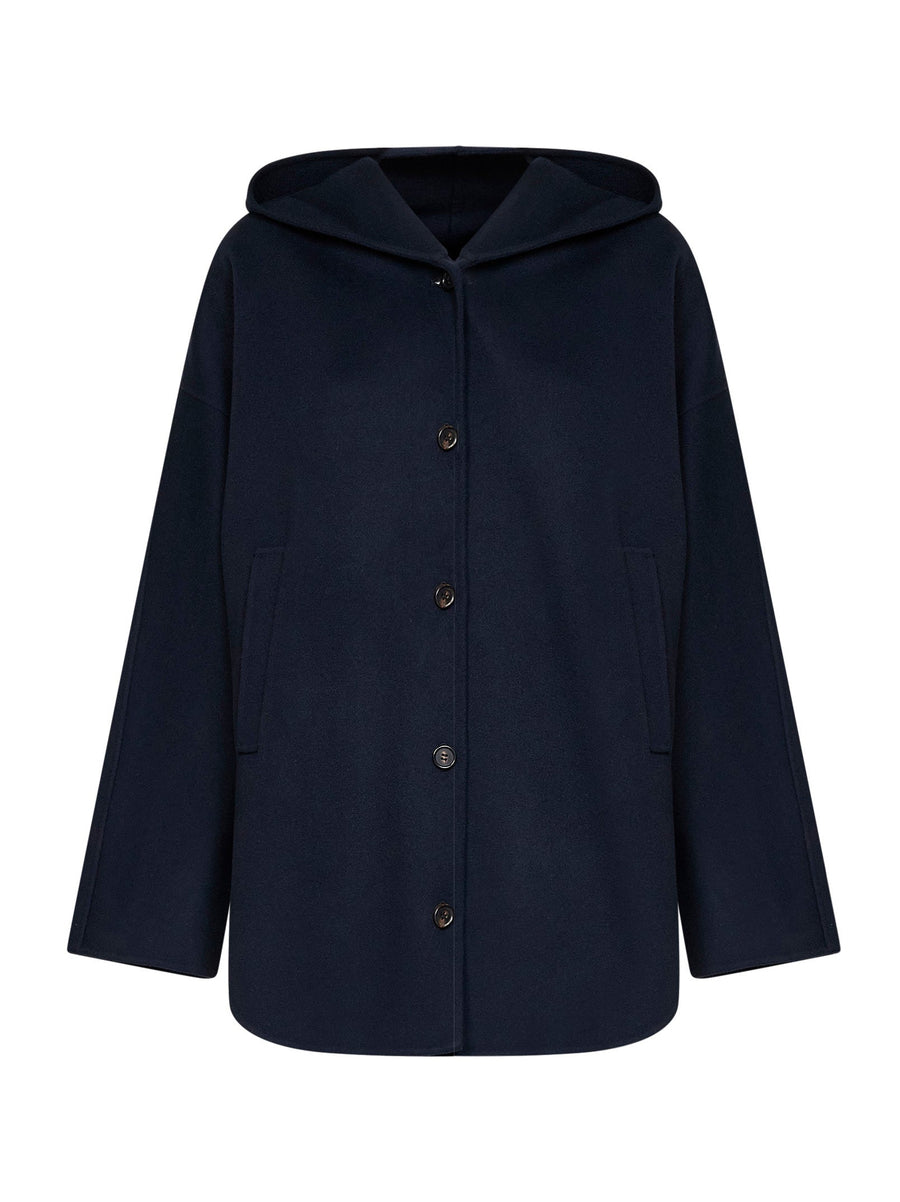 Short Hooded Coat Smmanita Blue Virgin Wool