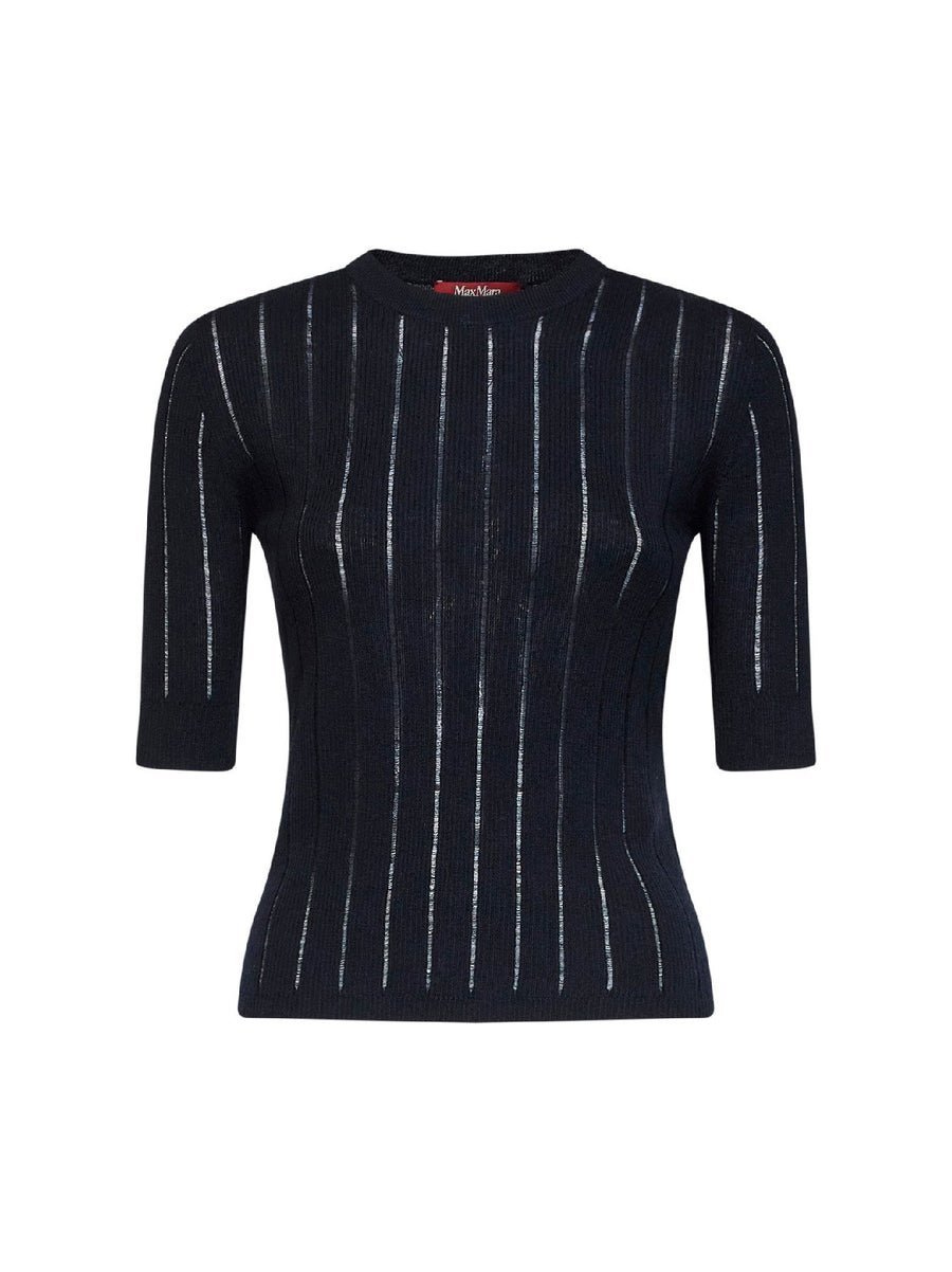 Top Mstragno Ribbed Blue Silk Knitwear