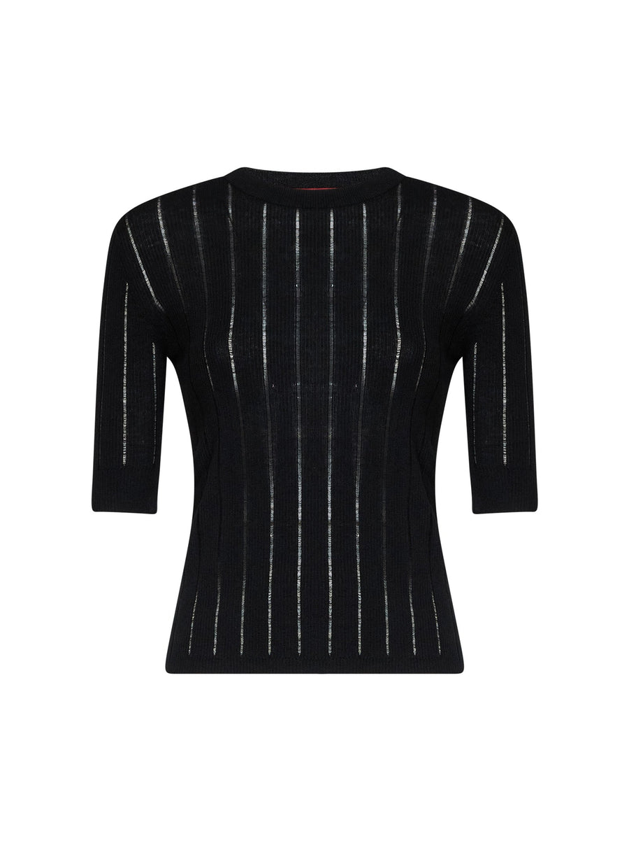 Ribbed Fitted Top Mstragno Black Silk Knitwear