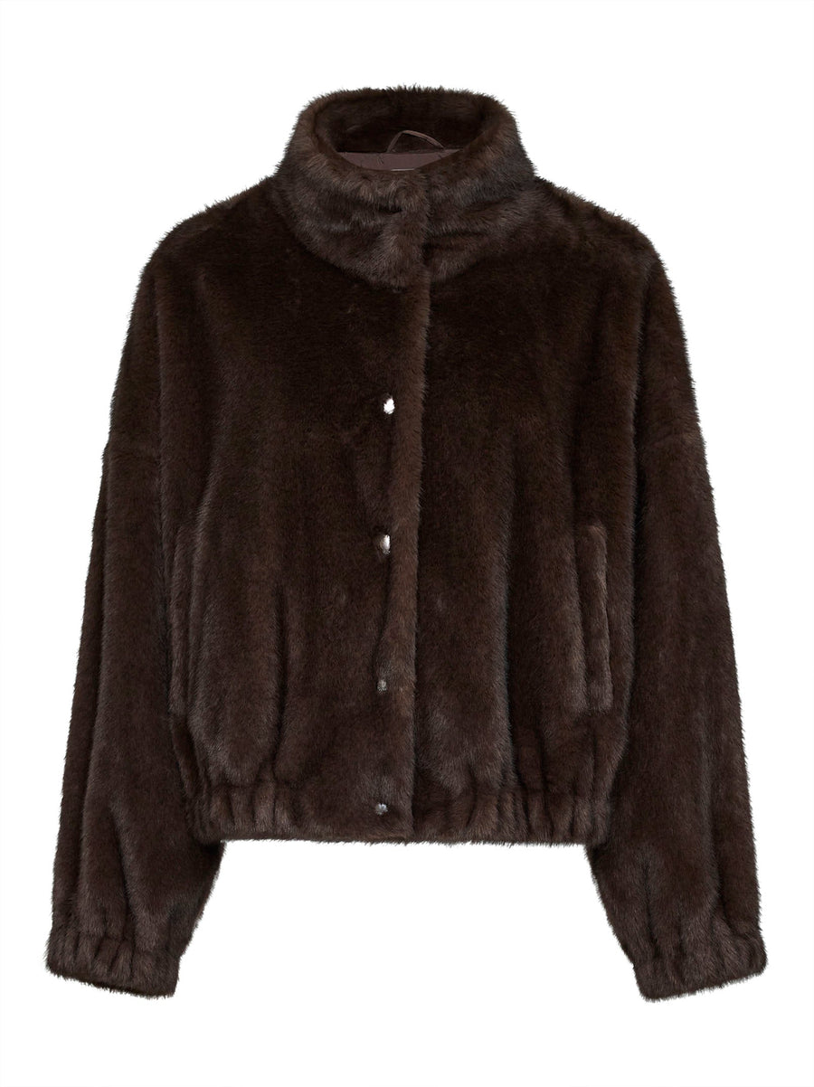 Short Faux-Fur Jacket Wkdanemone Brown Polyester Bomber